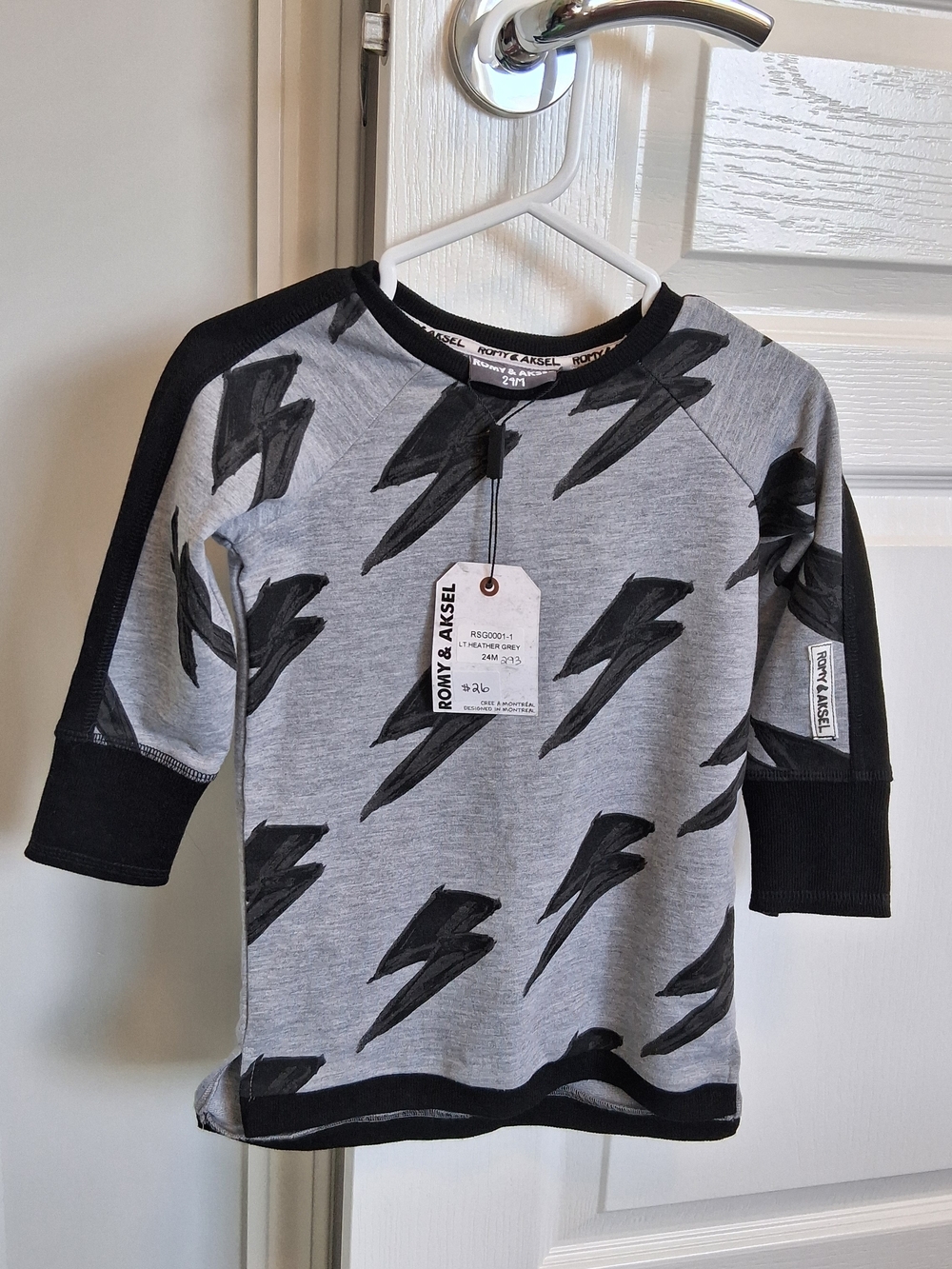 ROMY & AKSEL - 24m Grey Lightning Bolt Long Sleeve Top